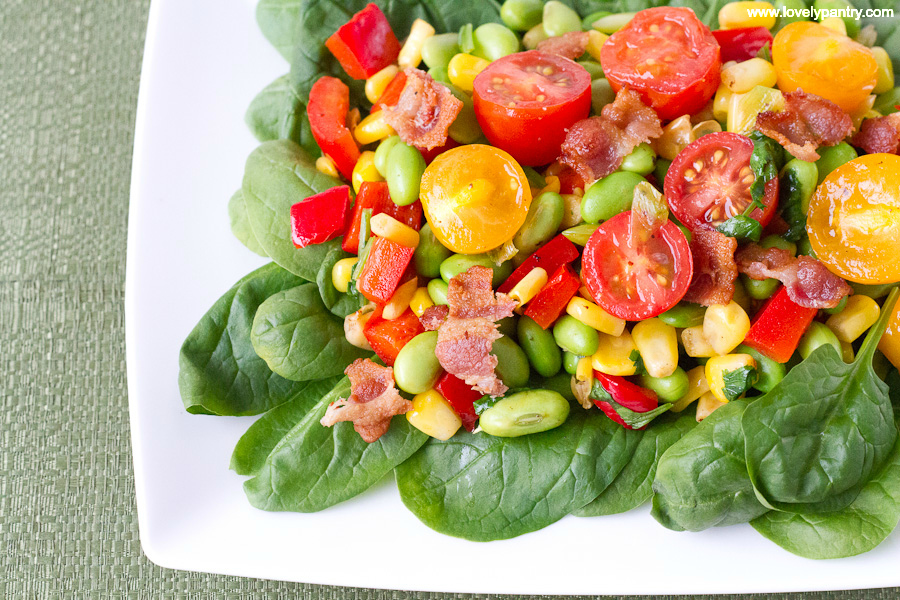 Skillet Corn Edamame with Spinach and Bacon-7a